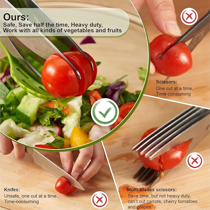 Salad Scissors with Double Blades, Lettuce Chopper for Chopped Salad, Green