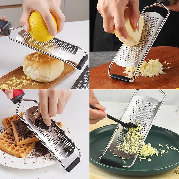 Cheese Grater Lemon Zester, Stainless Steel Grater Citrus Zester Tool for Parmesan Cheese Lemon, Ginger, Cheese, Nutmeg, Potato, Chocolate and Garlic, With Protective Cover-Red
