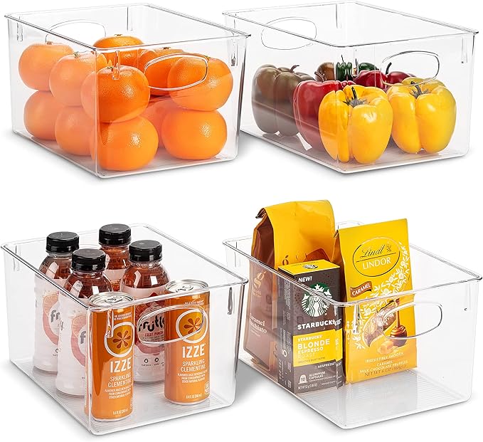 Sorbus Large Clear Plastic Storage Bins for Shelves, Clothes, with Handle - Clear Storage Bins, Drawer, Shelf, Closet, Pantry, Fridge, Freezer Organizer Bins, Closet Organizers and Storage (4 pack)