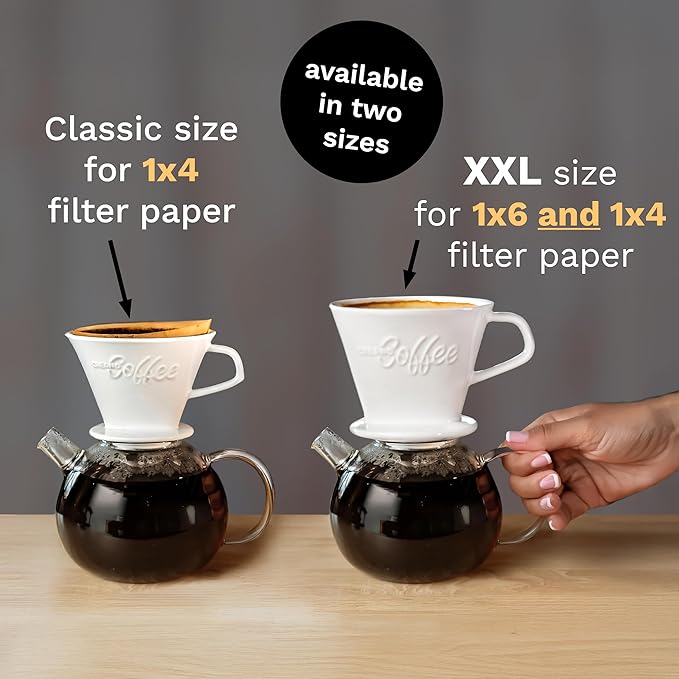 Creano XXL Porcelain Coffee Dripper Red - Ceramic Cone Brewer - Pour Over Coffee Maker - Filter Size 4 - huge and heavy quality 800gr/28oz - 6 Colours availeble