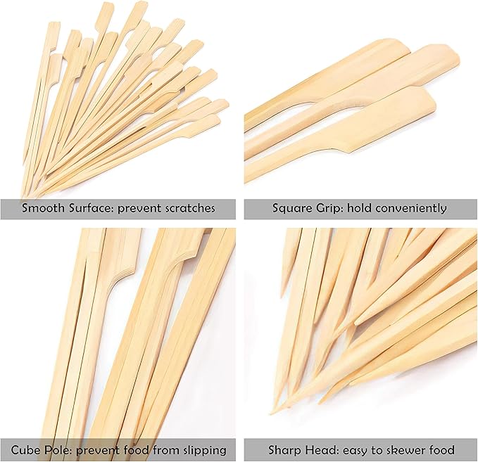 6 Inch Bamboo Skewers 100PCS Food Appetizer Toothpicks Wide Flat Paddle Bamboo Wood Picks for Cocktail, Marshmallow, Fruit, Grilling, Drink, BBQ, Barbecue, Yakitori Chicken, Fondue, Roasting