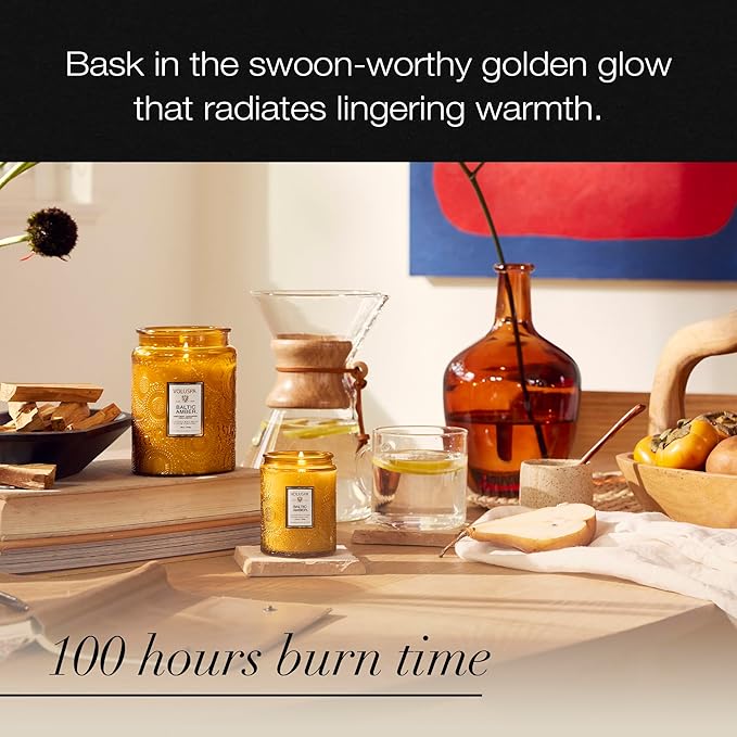 Voluspa Baltic Amber, Large Candle Jar, 18 oz, 100 Hour Burn Time, Coconut Wax for Clean Burning, Handcrafted in the USA