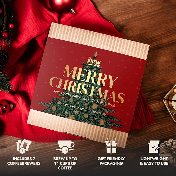 Christmas Coffee Gifts for Men & Women - 7 of the World's Finest Single Estate Specialty Coffees in Sampler Box for Coffee Lovers | Perfect Secret Santa Gift Set Idea with Unique Coffeebrewer