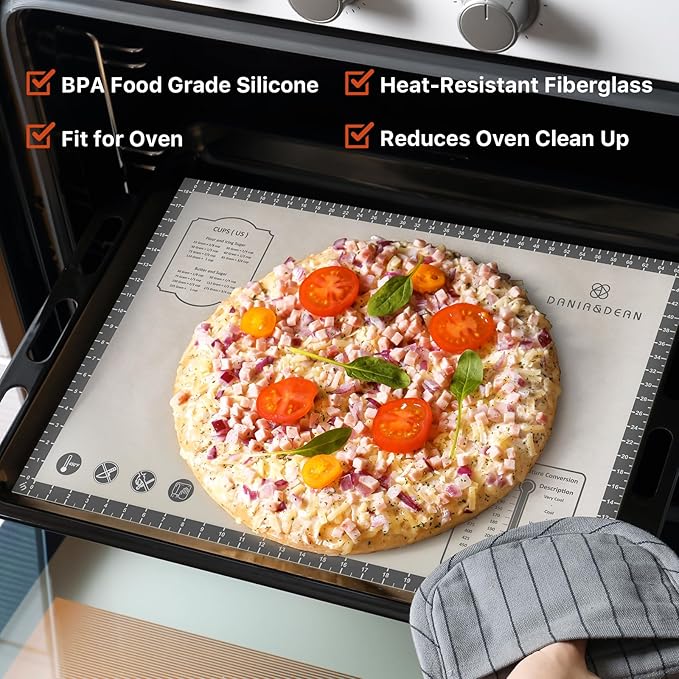 Silicone Mat, 28 x 20inch Extra Large Non-stick Pastry Baking Mat with Measurement, Resuable Thick Cookie Sheet Counter Mat, Dough Rolling Mat, Oven Liner, Fondant/Pie Crust Mat