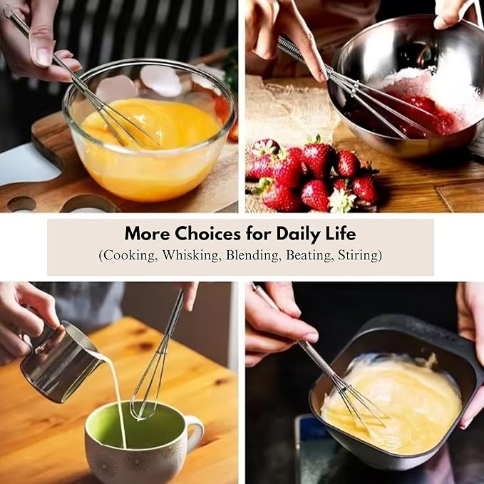 Chandler Whisks for Cooking | Pack of 3 | Small Set – Stainless Steel Whisk - Perfect for Blending, Beating, and Stirring - Heat Resistant, Anti-Rust Kitchen Whisk, Hand Mixer (Sizes 5’’, 7’’, 9’’)