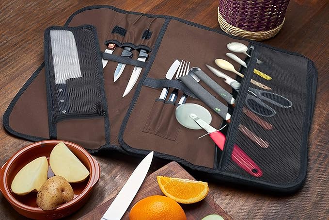 EVERPRIDE Chef Knife Roll Bag Holds 10 Knives – Contains 2 Large Zippered Pockets for Meat Cleavers and Cooking Tools – Durable Knife Carrier Case for Chefs and Culinary Students – Knives Not Included