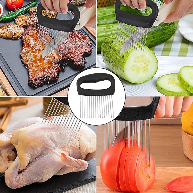 NOVANO Large Onion Slicer & Meat Tenderizer,Kitchen Cooking Tool for Tenderizing, Onion Cutter Vegetable Chopper, Stainless Steel Tomato Slicer with 16 Long Needles, for Potato Lemon