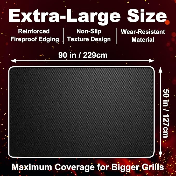 Extra Large 90 x 50 Inch Under Grill Mat for Outdoor Grill, Double-Sided Fireproof Deck & Patio Protector, Heat Resistant BBQ Mat, Waterproof & Oil-Proof for Charcoal, Gas Grill, Smoker, Fire Pit