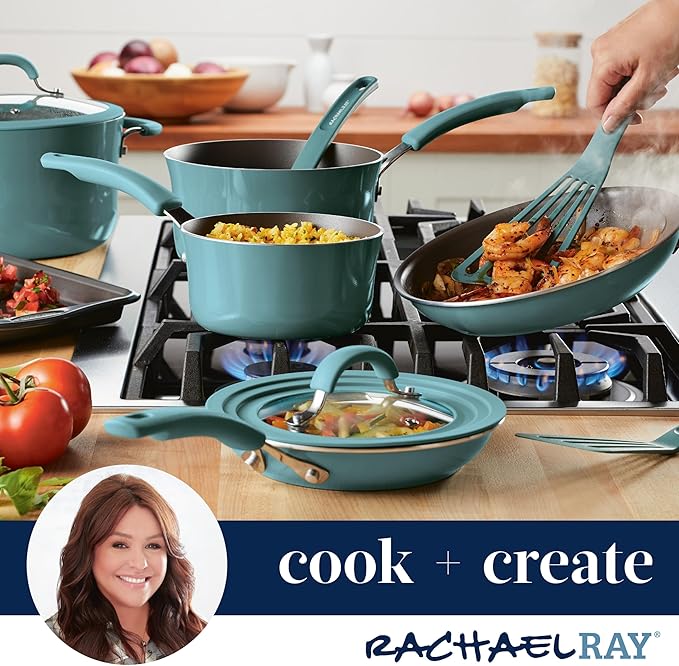 Rachael Ray Cook + Create Nonstick Stovetop Griddle/Grill Pan, Square, 11 Inch, Agave Blue