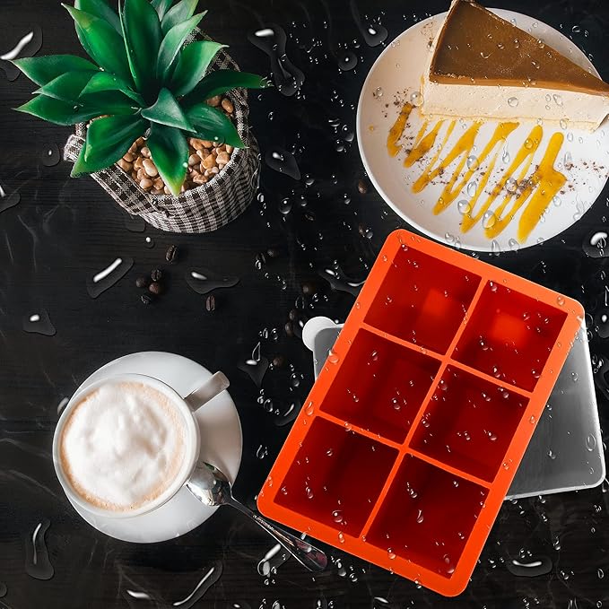 Silicone Ice Cube Trays with Lids,Large Square Ice Cube Molds for Freezer, Whiskey, Cocktail, Stackable Flexible and Reusable & Easy Release BPA Free (2 Pack&Dark Gray and Orange)