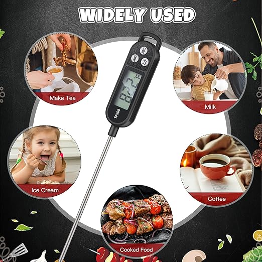 6 Pcs Meat Thermometer Food Thermometer with Probe Water Liquid Instant Read Digital Thermometer Cooking Thermometer Supplies BBQ Kitchen Thermometer for Cooking Milk Yogurt (Black)