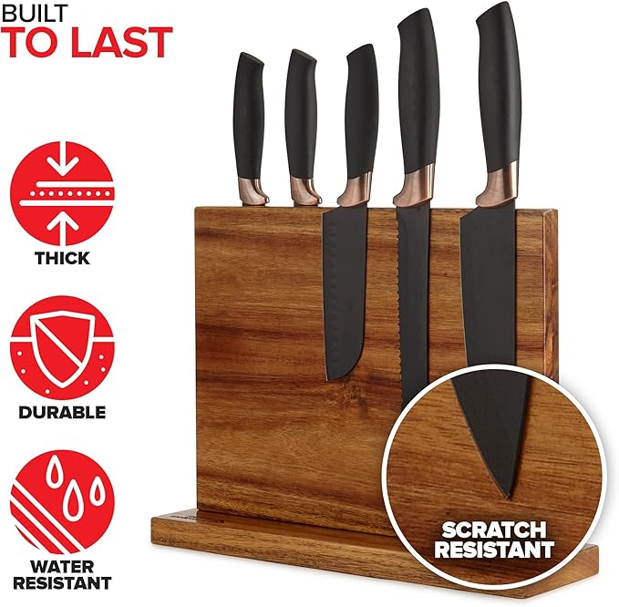 Modern Innovations Magnetic Knife Block, Double-Sided Magnet Knife Holder Stand, With Strong Enhanced Magnets, Kitchen Counter Organization Storage Rack, Wood Stand, Utensil Holders
