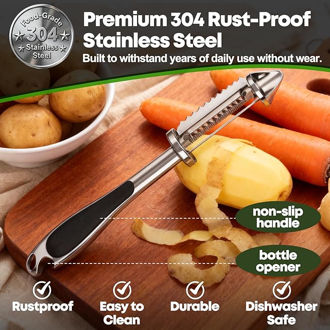 5-in-1 Vegetable Fruit Peeler Set, Y & I-Shaped Stainless Steel Blades with Ergonomic Non-Slip Handle, Sharp Kitchen Peeler for Fruits Carrots Potatoes (2-Pack)