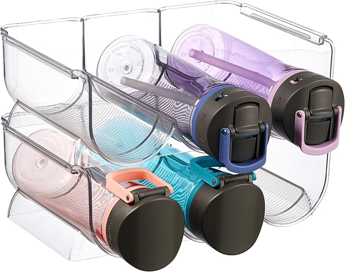 2 Pack Plastic Stackable Water Bottle Holders - Kitchen Pantry Refrigerator Storage Bins - Wine and Water Bottle Organizer Stand for Home Organization and Storage, Countertop Cabinet Organization Rack