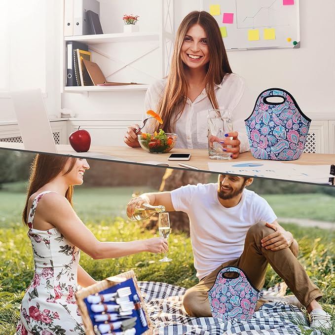 Neoprene Lunch Bag for Women Insulated Lunch Tote Bags Washable Lunch Container Box for Work Picnic Lightweight Meal Prep Bags for Men