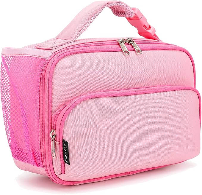 FlowFly Kids Lunch box Insulated Soft Bag Mini Cooer Back to School Thermal Meal Tote Kit for Girls, Boys,Pink