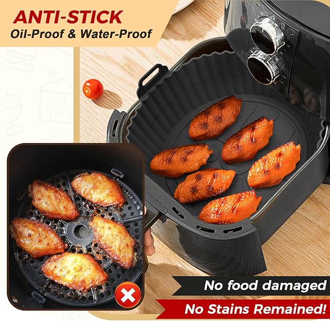 Beauty 3 Pack Air Fryer Liners - 8 Inch Silicone Pot, Reusable Food Grade, Baking Basket Accessories, Replacement for Flammable Disposable Parchment Paper