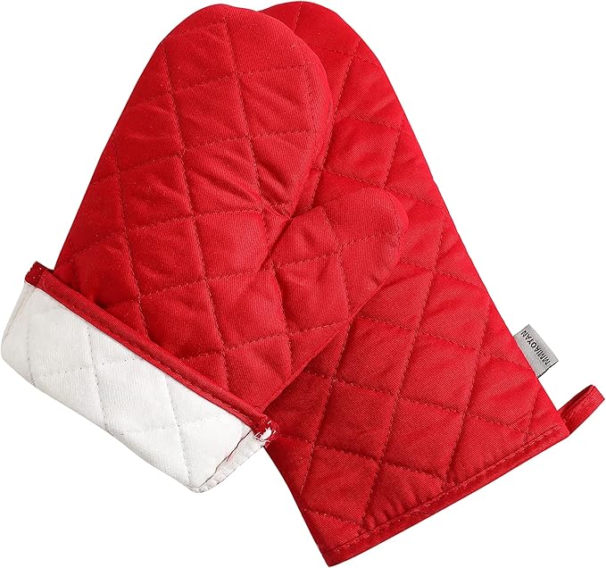 Oven Mitts and Pot Holders 4 pcs Set,High Heat Resistant 500 Degree Extra Thicken Long Kitchen Cotton Oven Glove for Cooking (12 Inch,Red)