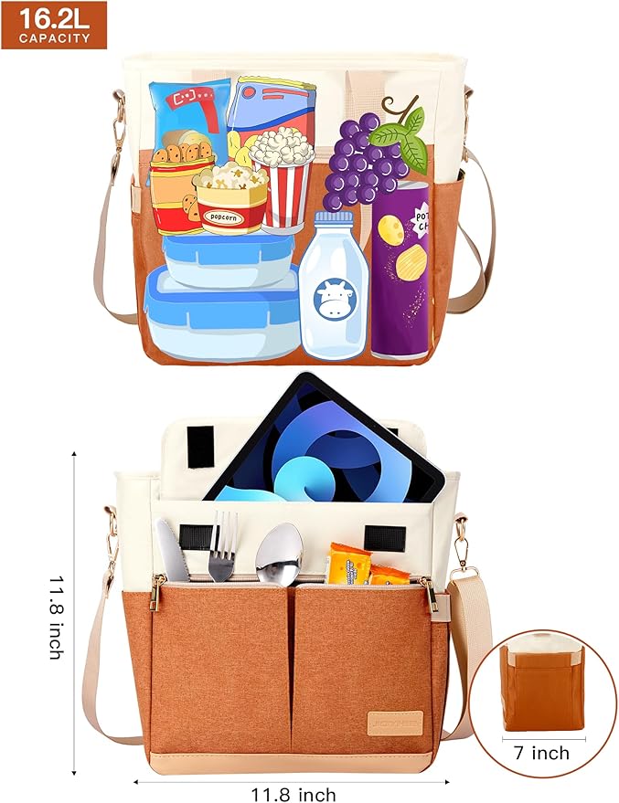 JOYHILL Lunch Bag for Women, Lunch Tote Leakproof Insulated Lunch Box with Shoulder Strap, Adult Reusable Lunch Cooler Tote Bags for Work Picnic Camping Beach (ORANGE)