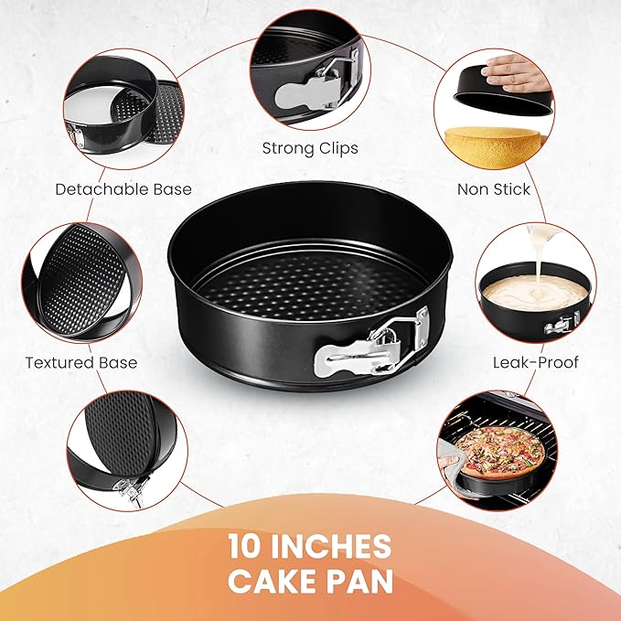 RFAQK 10 Inch Nonstick Springform Pan with Removable Bottom - LeakProof Cheesecake Pans with 30PCs Parchment Papers & Bonus Recipe e-Book - Perfect Baking Every Time