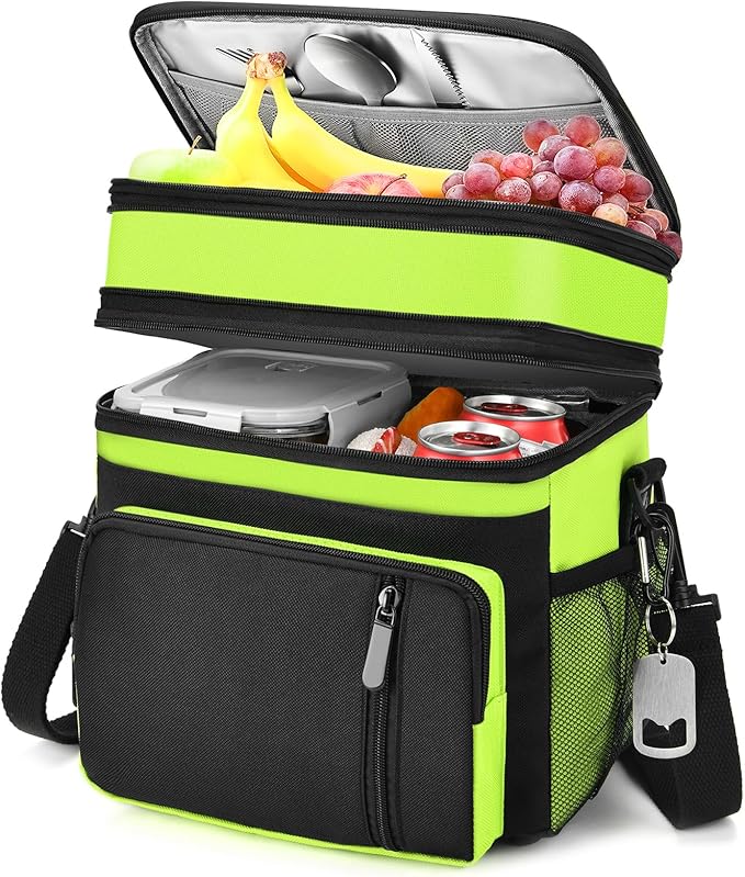 Lunch Box & Lunch Bag for Men Women, Large Insulated Adult Lunch Box, Leakproof Cooler Lunchbox with Bottle Opener for Work Picnic Beach, 16L, Neon Green