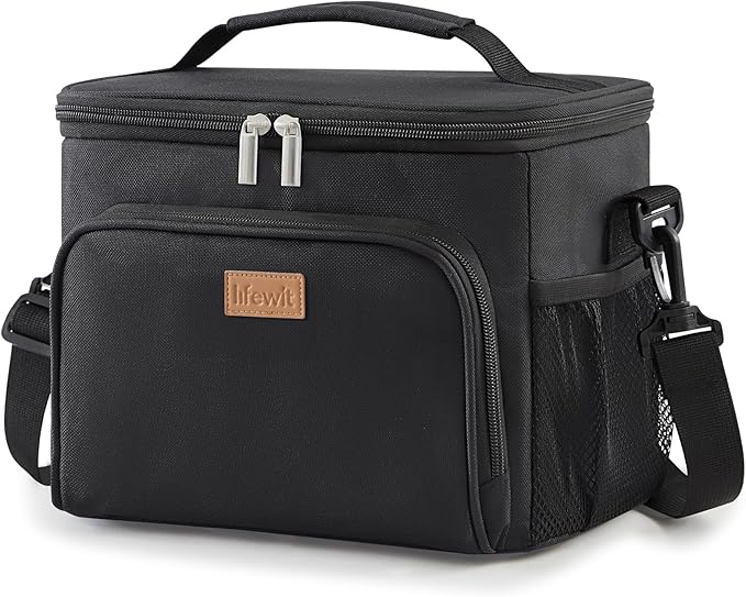 Lifewit Reusable Insulated Lunch Bag for Men, Lunch Box Women, Portable Cooler Freezable Soft Lunchbox Leakproof with Adjustable Shoulder Strap for Adult for Work Picnic or Travel, Black 15L, 24-Can