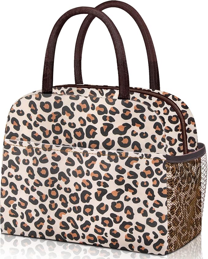 DALINDA Lunch Bag Women,Lunch Box Adult for Women Men Reusable Insulated Lunch Tote Bag,Leakproof Food Handbags Case High Capacity for Travel Work Picnic Beach,Leopard