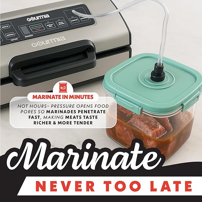Gourmia Vacuum Sealer – Food Preservation System with Marinate Mode, Pulse Control, LED Display, Built-In Cutter, Gentle & Normal Vacuum Options, Stainless Steel
