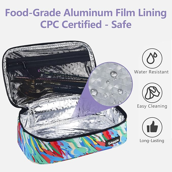 Gloppie Small Lunch Bag Insulated Lunch Box Mini Lunchbox Portable Lunch Cooler Bag Adult Lunch Pail Petty Food Containers Reusable Snack Bag, Camouflage Watercolor
