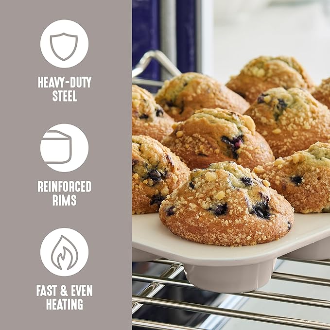 GreenLife 12-Cup Muffin Pan, PFAS-Free Healthy Nonstick Baking Tray, 11.4" x 1.9" x 15.9", Durable Ceramic Bakeware, Cupcakes, Egg Bites, Tarts, Brownies, Taupe