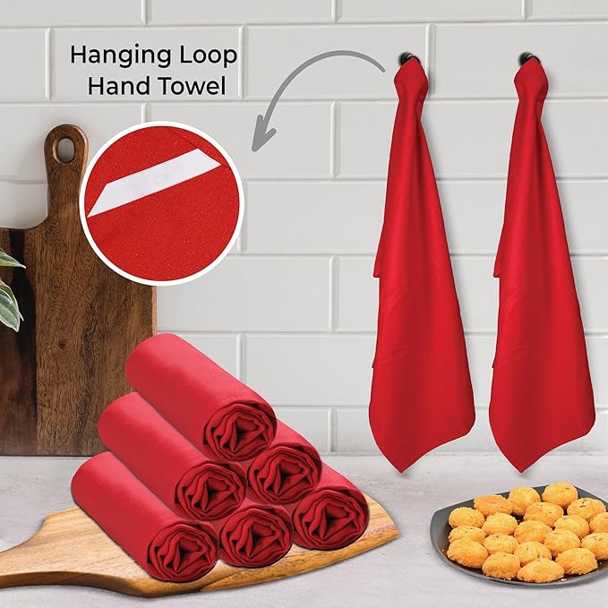 Urban Villa Kitchen Towel100% Cotton Red Color Dish Towels for Kitchen Size 20x30 inches(Set of 6) Highly Absorbent Multiuse Dish Cloths with Hanging Loop Quick Drying Soft Premium Hand &Tea Towels