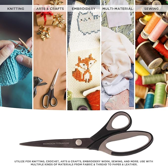 BambooMN Titanium Softgrip Scissors Set for Sewing, Arts, Crafts, Office - 10 Sets of 3 - Black w/Grey Inlays