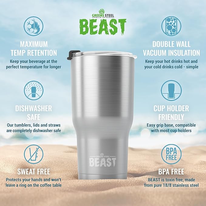 Beast 30 oz Tumbler Stainless Steel Vacuum Insulated Coffee Ice Cup Double Wall Travel Flask (Stainless Steel)