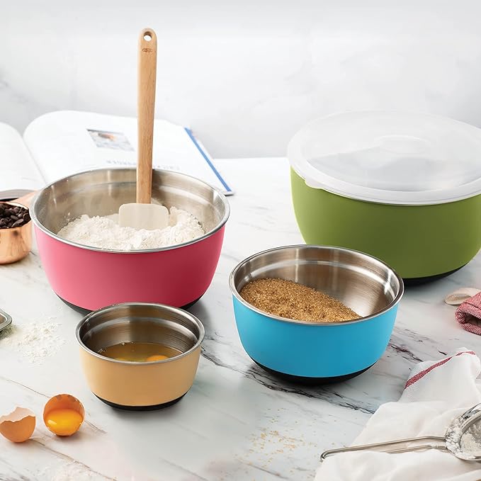 Double Wall Stainless Steel Mixing Bowls with Airtight Lids (Set of 4) Nesting Bowls for Space Saving Storage - Non-Slip Bottoms for Stability - Mixing Bowl Set For Cooking, Baking & Food Storage.