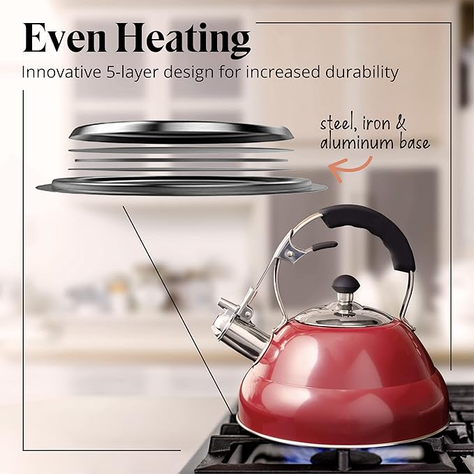 Willow & Everett Whistling Tea Kettle for Stove Top - 3.17 Quart Tea Pots for Stove Top w/Stainless Steel, Mirror Finish & Strainer