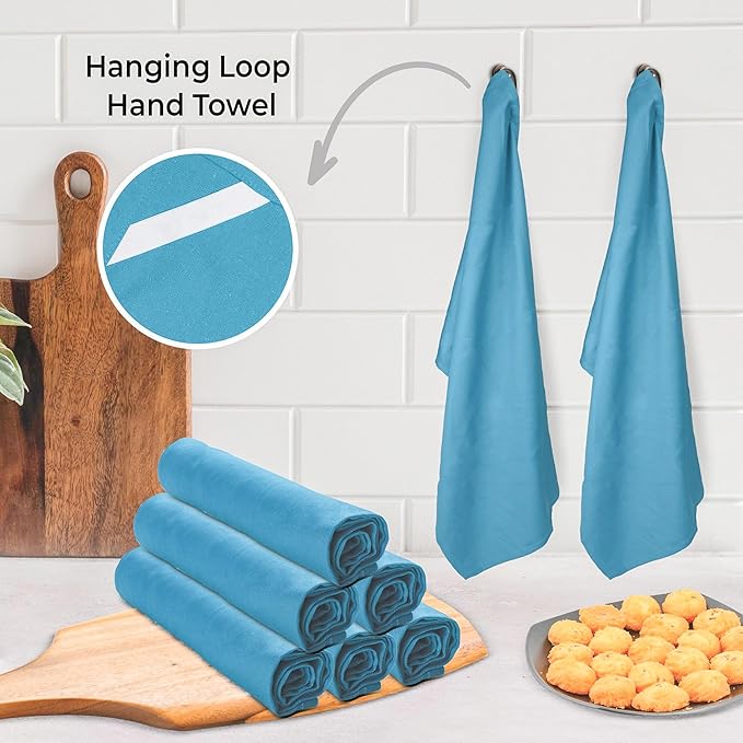 Urban Villa Kitchen Towels Premium Quality 100% Cotton Solid Kitchen Towels Set of 6 Ultra Soft Size 20X30 Inches Teal Color Kitchen Towel Highly Absorbent KitchenTowels