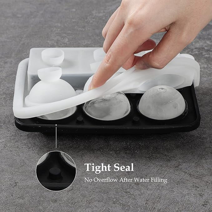 Ice Cube Trays 2 Pack, Morfone Silicone Round Ice Ball Molds& Square Large Ice Molds Combo with Lids, Funnel Design Easy-Release Reusable Ice Ball Maker for Whiskey, Cocktail, Bourbon, Homemade Drinks