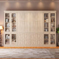 70.8" Tall Farmhouse Bookshelf, Modular Bookcase with Glass Doors, 6-Tier Adjustable Shelves, Large Storage Cabinet for Kitchen, Living Room, Brown, Set of 4