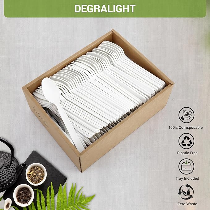 Compostable Spoons [200 Pcs] CPLA Spoons Disposable BPI Certified BPA-Free, Heat Resistant, Durable Disposable Utensils Alternative to Plastic Silverware for Daily, Party & Camping