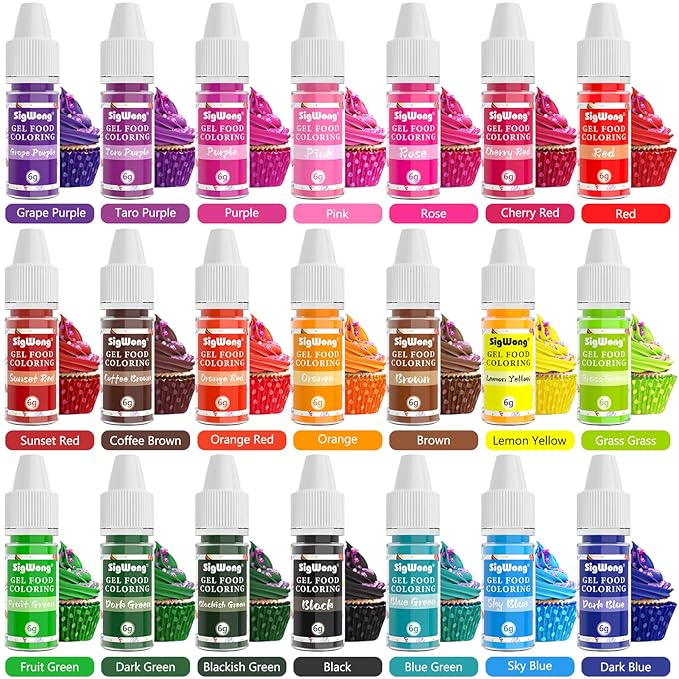 Gel Food Coloring Set - 21 Colors Tasteless Gel Based Food Color Dye, Vibrant Edible Icing Color for Cake Cookie Decorating, Christmas Baking, Fondant, Frosting, Easter Eggs, with Gloves (6g/Bottle) - Vegan