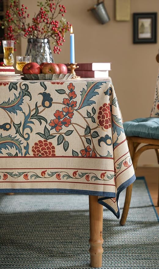 patdrea Designer Vintage Linen Small Square Tablecloth,French Anti-Wrinkle Durable Floral Table Cloth,Colorful Table Cover for Kitchen Dining,Parties,Christmas,Thanksgiving,Party,67"x67"-Puno
