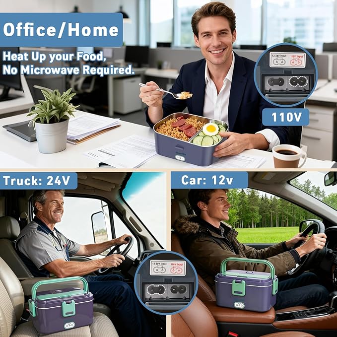 Extra-Large Electric Lunch Box For Adults Holds up to 8 Cups - 80W Heated Lunch Box 1.8L Electric Food Warmers for Travel & Work, Portable Food Warmer - Loncheras Para Hombres De Trabajo