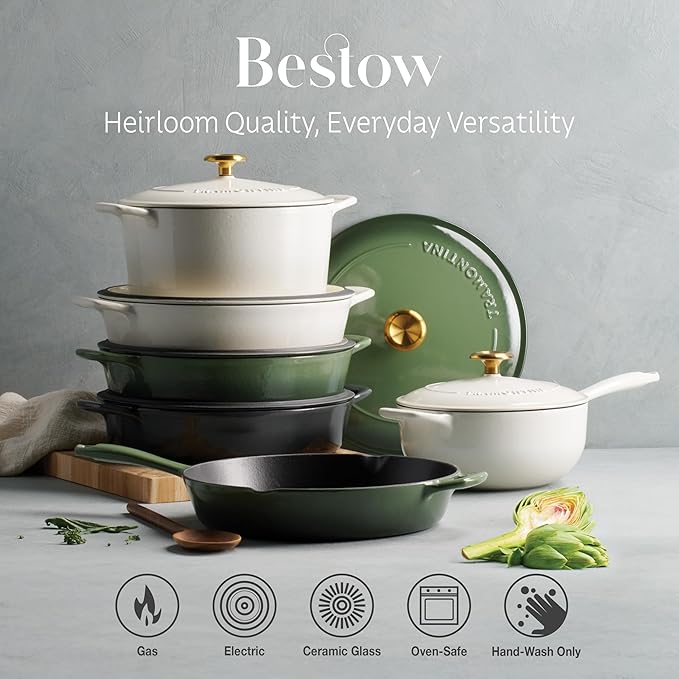 Tramontina Bestow Enameled Cast Iron Braiser Pan with Lid, 4-quart, Cactus with Gold Knob