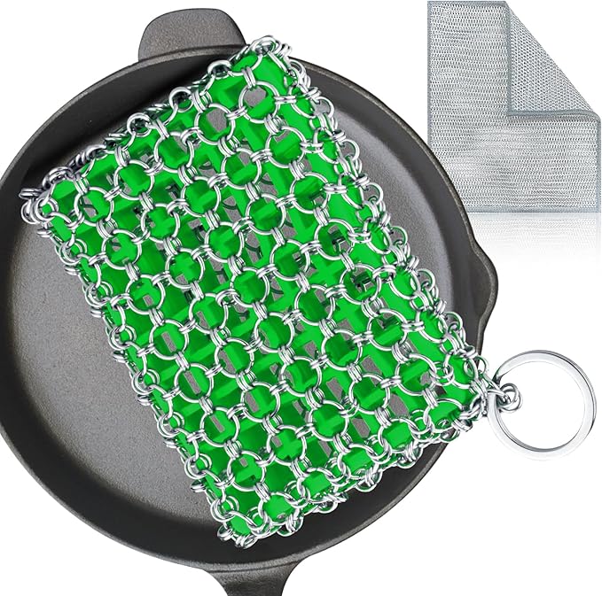 Cast Iron Scrubber,Easily Removes Stains, Protects Coatings, with Bamboo Fiber Cloth & Pan Scraper, Ideal for Cast Iron Pans, Dutch Roast Pans