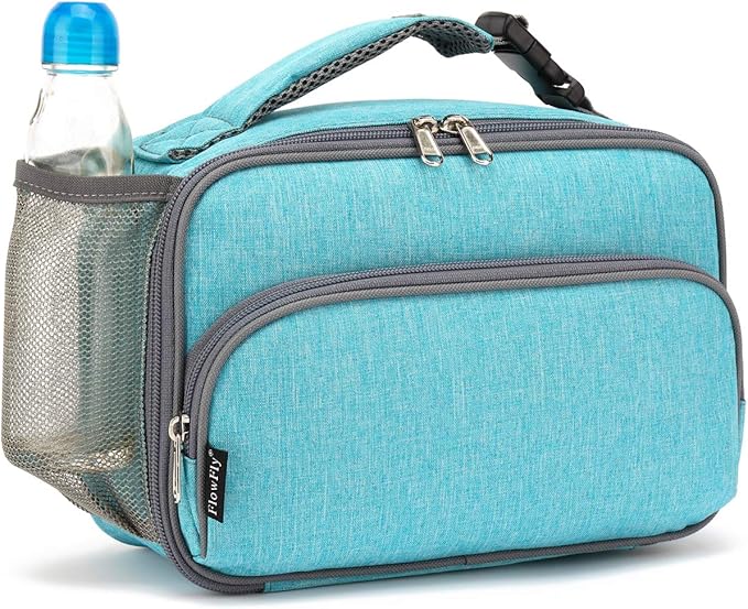 FlowFly Kids Lunch box Insulated Soft Bag Mini Cooler Back to School Thermal Meal Tote Kit for Girls, Boys, Sea Blue
