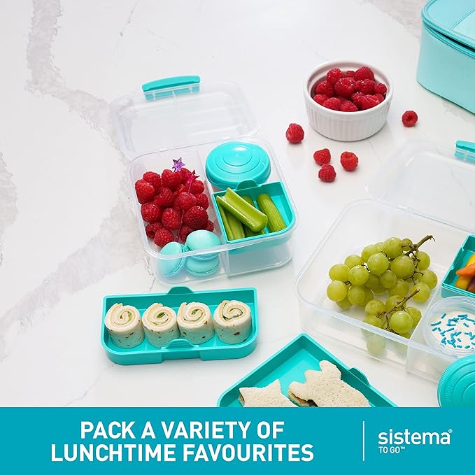 Sistema To Go Collection Bento Box Cube Plastic Lunch and Food Storage Container, 5.3 Cup, Multi-Compartment, Color Varies, BPA Free