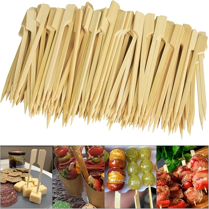 4.7 Inches Bamboo Skewers 1000 Pieces Food Appetizer Wide Flat Paddle Wooden Skewers Mini Skewers Sticks for Fruit, Barbecue Snacks, Appetizers, Sausage