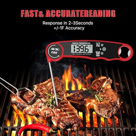 Grill Meat Thermometer Digital, Digital Instant Read Food Thermometer, Waterproof Cooking Probe, LCD Display, Temperature Guide BBQ Accessories Grill Gifts for Men Him Dad Fathers Day