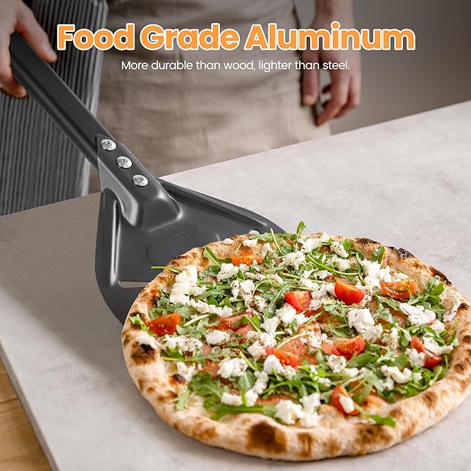 8” Pizza Turning Peel - Pizza Turner - Restaurant-Grade Aluminum Perforated Pizza Peel Lightweight Metal Outdoor Pizza Oven Accessories