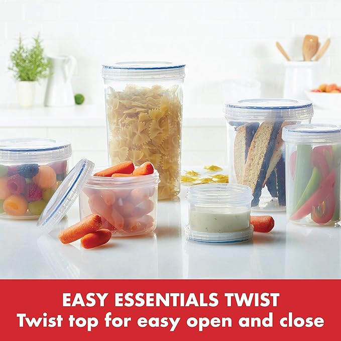 LocknLock Easy Essentials Twist Food Storage lids/Airtight containers, BPA Free, Short-12 oz-for Coffee, Clear